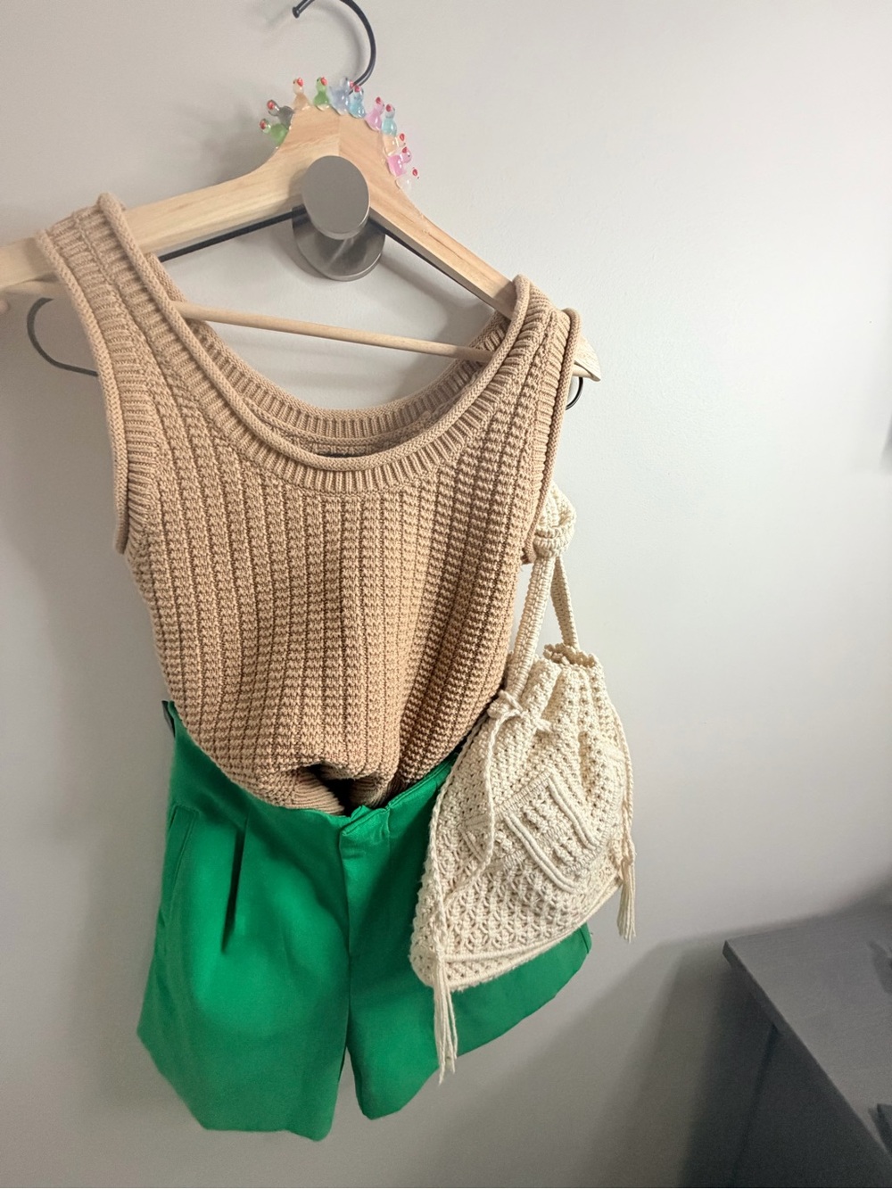 Sleeveless Knit Tank Top in Beige